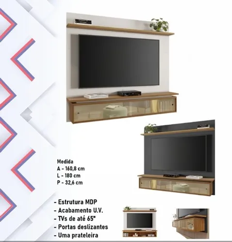 Sala home supenso bancada rack painel