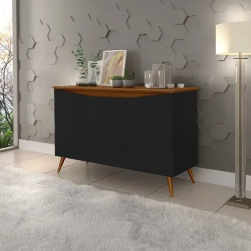 Buffet Aparador Encanto 3P Preto.Freijo Até 12x - Frete Grátis