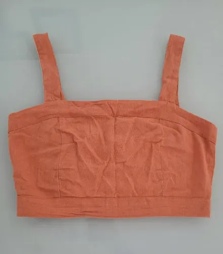Top Cropped em linho terracota tam P