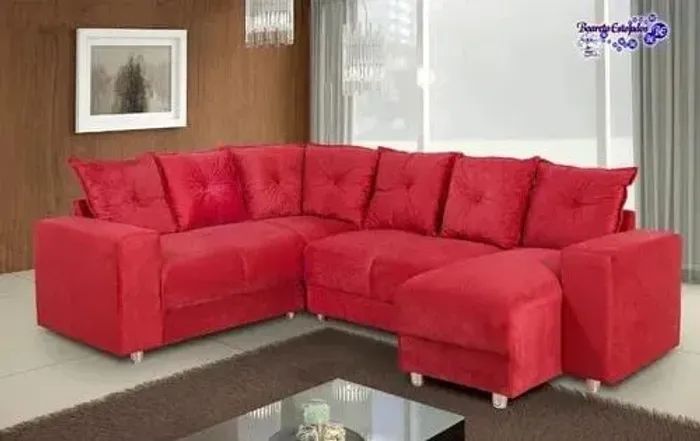 Sofá de Canto 5070 7 Lugares c/ Chaise Vermelho Frete Grátis - Até 12x
