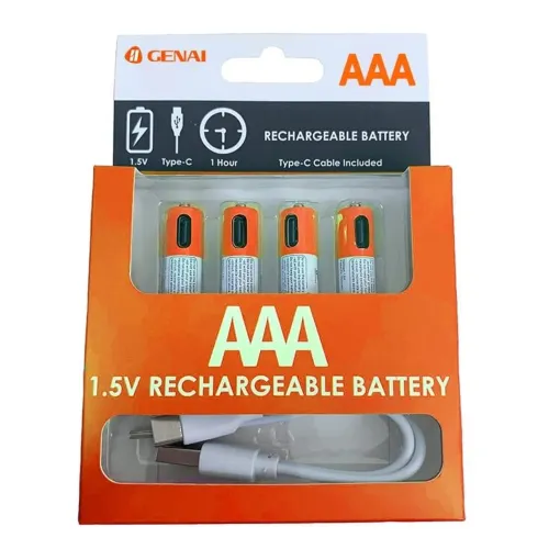 Bateria Recarregável USB AAA - 4 Peças - Com Cabo Tipo C