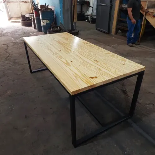Mesa Industrial Rustica Cozinha Tampo em Pinus 