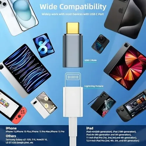Adaptador Usb-C para Lightning Compatível para iPhone Tipoc Tipo C Type C Typec cor Preto