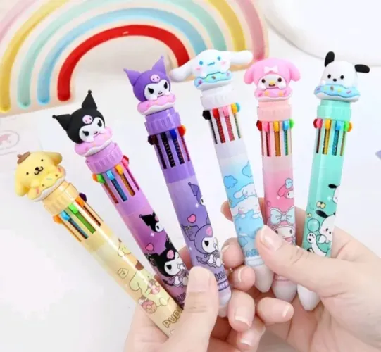 Caneta 10 cores Hello Kitty Kuromi My Melody Kwai fofas UNIDADE