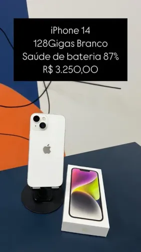 iPhone 14 128GB Branco Saúde de bateria 87% R$ 3.250,00 | Loja Fisica |