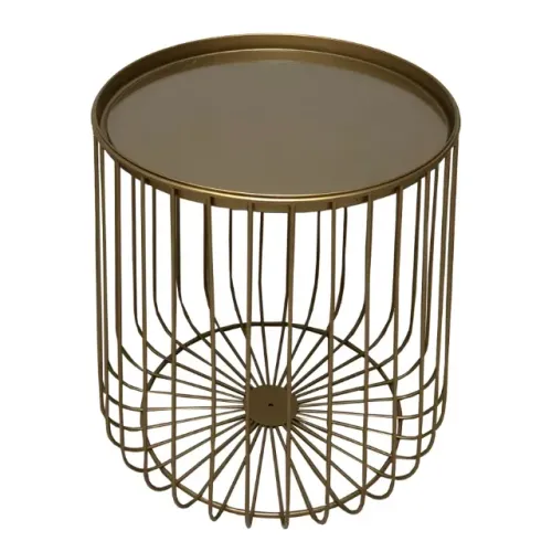 Mesa lateral em metal dourado fosco com tampo em vidro translúcido 63cm x 43cm