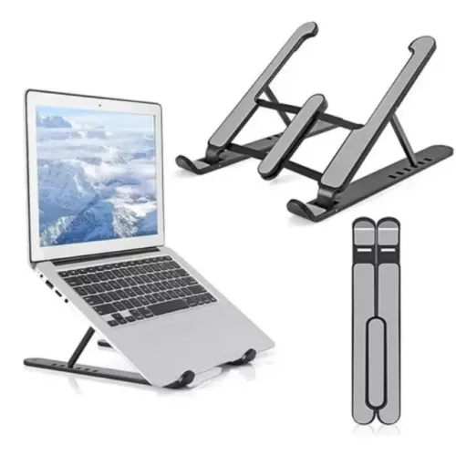 Base Suporte Ergonômico Para Notebook Tablet Dobrável Cor Cinza ou Preta