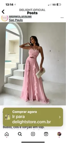 VESTIDO LONGO EM CHIFFON ROSA MARCA DELIGHT