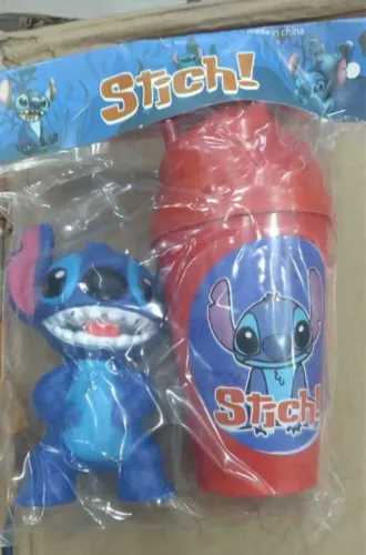 Kit Copo Com Canudo E Boneco Sonic E Stitch