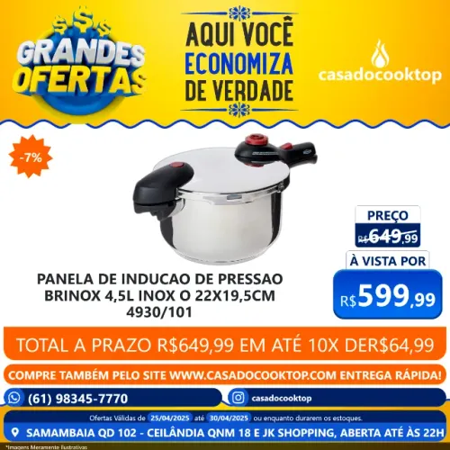 PANELA DE INDUCAO DE PRESSAO BRINOX 4,5L INOX Ø22X19,5CM - 4930/101