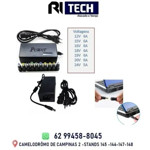 Fonte Carregador Universal P/ Notebook C/ 10 Conectores 12 A 24V