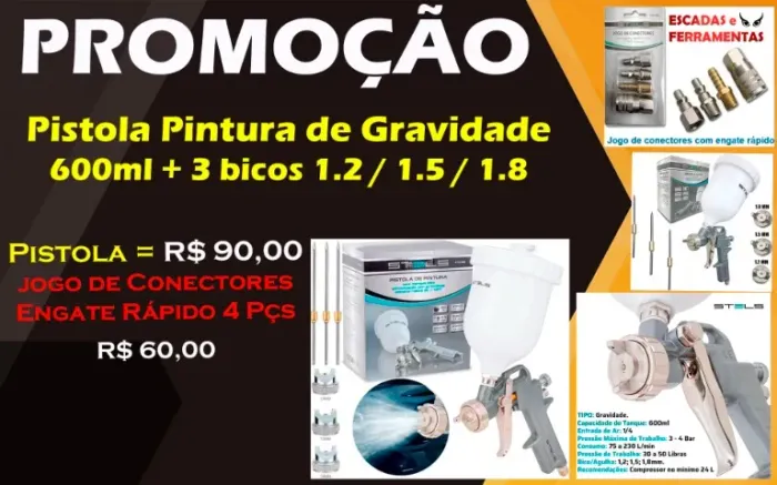 Pistola Pintura Gravidade 600ml+3 Bicos 1.2/1.5/1.8