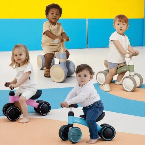 Bicicleta Equilíbrio Infantil Andador Sem Pedal 4 Rodas Bebê Buba Cores:Azul,Rosa ou Verde