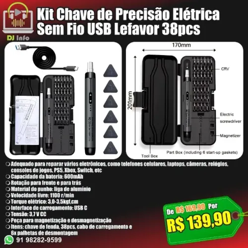 Kit Chave de Precisão Elétrica Sem fio USB Lefavor 38pcs