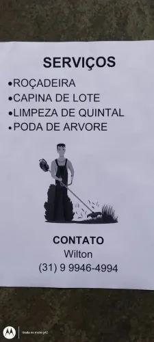 Roçadeira, limpeza,poda de árvores, capina entre outros 