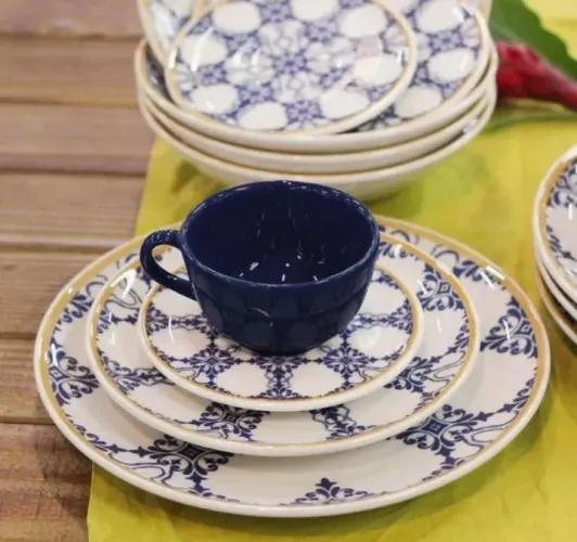 Aparelho Jantar e Chá 30 Pçs Oxford Unni Azulejo Português<br>