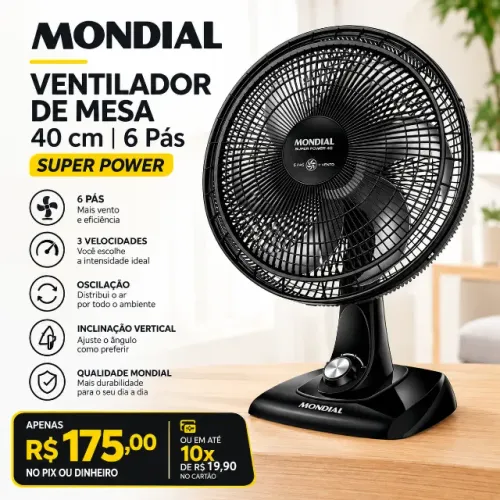 VENTILADOR MONDIAL 40 CM 6 PÁS TURBO