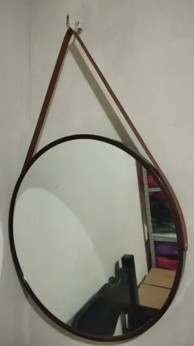 Espelho Decorativo 60cm Couro Caramelo