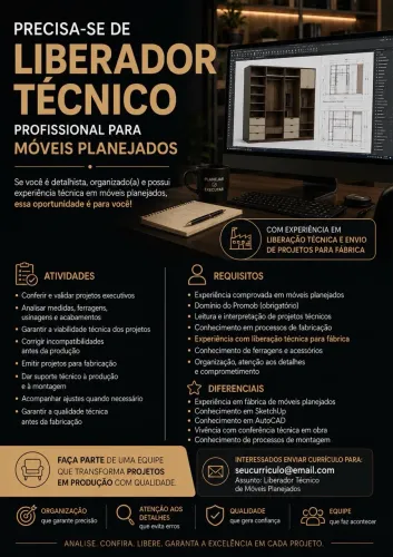 Projetista com experiência técnica em móveis planejados
