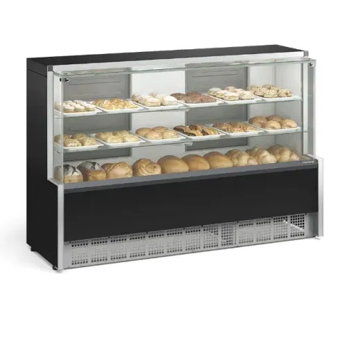 MPNA-175R - Balcão Vitrine Neutra,1,73m, Aurora, Preto, Vidro Reto, Gelopar