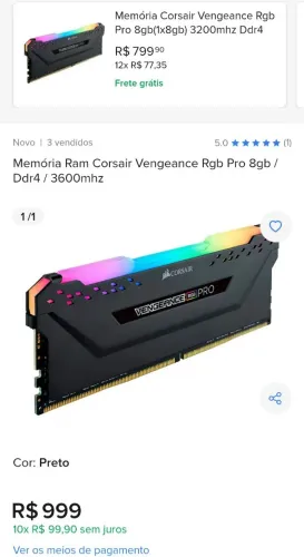 Memoria Corsair RGB 8GB 3600MHZ