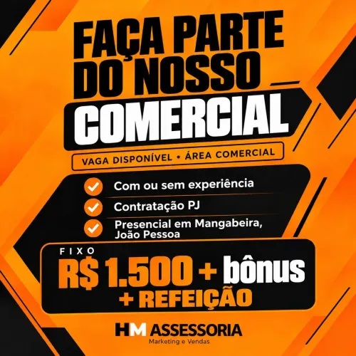 Vaga na área comercial | Presencial | Com ou sem experiência