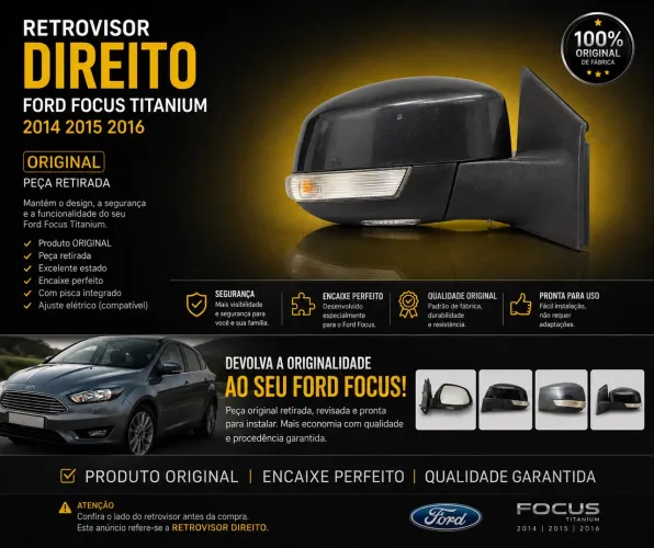 Retrovisor direito ford focus titanium 2014 2015 2016