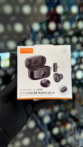 Microfone Lapela Duplo Sem Fio Com Ímã MCF-38A Redução Ruído IA Profissional 2 em 1