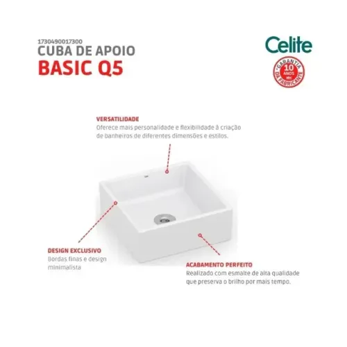 Cuba De Apoio Quadrada Sem Mesa Basic Q5 35x35cm Branco Celite
