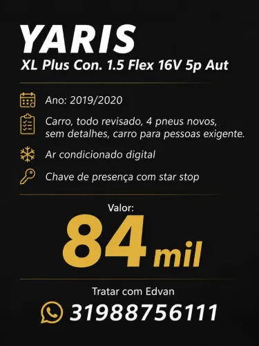 Toyota Yaris XL Plus Con. 1.5 Flex 16V 5P AUT 2020