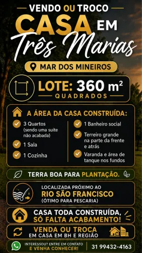 Vendo ou troco lote com casa em três Marias