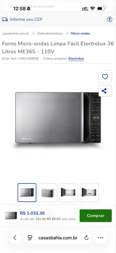 Microondas Electrolux 36L