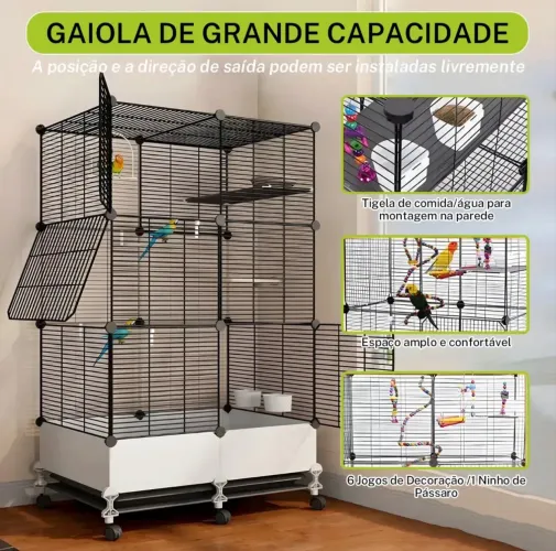 Gaiola Viveiro Modular para Pássaros e Papagaios - Espaçosa e Moderna