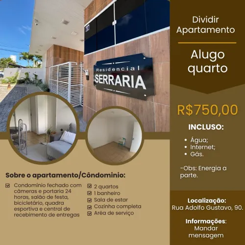 Aluguel quarto em apartamento na Serraria alugo dividir