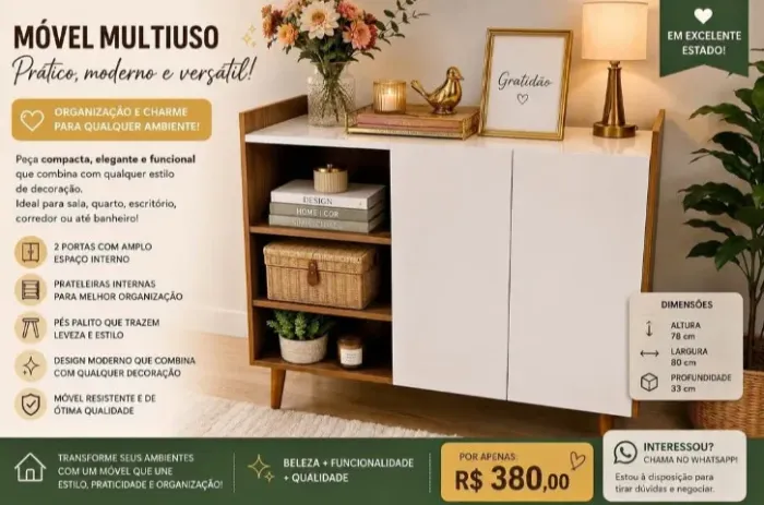 Móvel lindo multiuso em oferta para sala, quarto, escritório, corredor muito pouco usado
