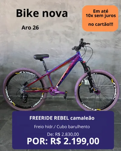 BICICLETA ARO 26 FREERIDE GTA REBEL COR CAMALEÃO FREIOS HIDR, CUBO BARULHENTO
