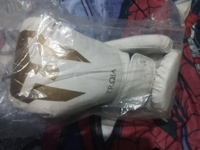 LUVA DE BOXE TRÓIA PROFISSIONAL EDIÇÃO ESPECIAL BRANCA E DOURADA