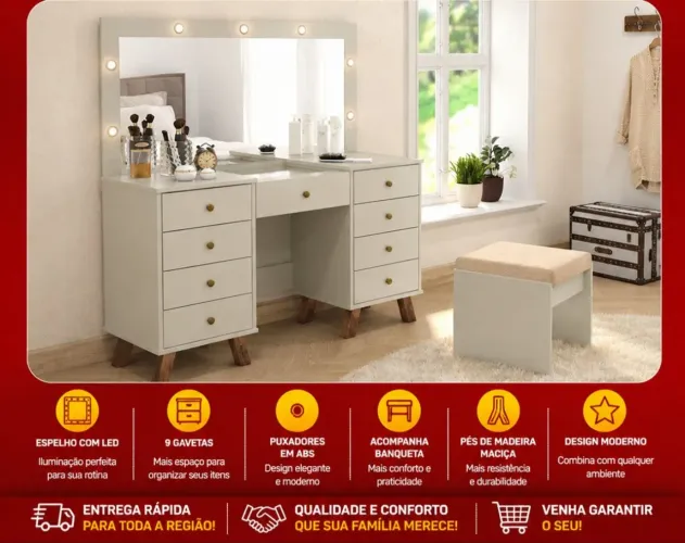 Penteadeira com led moderna super espaçosa 100%MDF