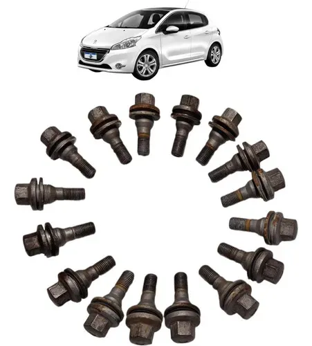 Jogo 16 Parafusos Rodas Peugeot 208 1.5 2015 Uzad0 Cinza