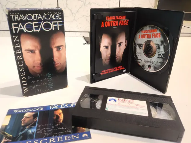 Fita VHS Filme A Outra Face (Face/Off) - VHS Colecionador Autografado + DVD Raro