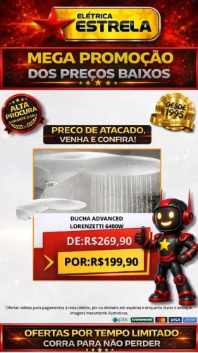 Ducha Advanced Lorenzetti 6400W - Promoção Especial Elétrica Estrela