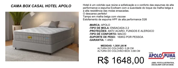 Hotel Apólo - Box + colchão- entrega grátis!!
