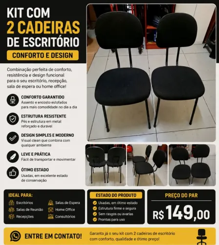 2 Cadeiras de Escritório - Conforto e Design - Par - Otimo Estado