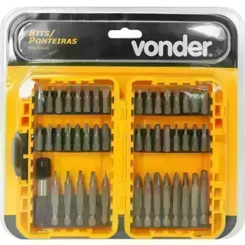 Jogo de bits/ponteiras com 46 peças, encaixe sextavado de 1/4", Vonder