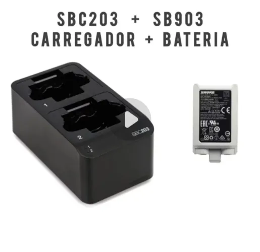 Carregador Duplo + Bateria, Para Microfone Sem Fio SHURE SLXD
