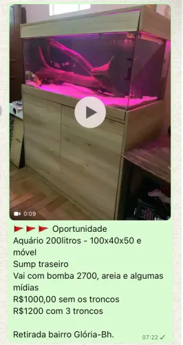 Aquário 200 litros sump traseiro