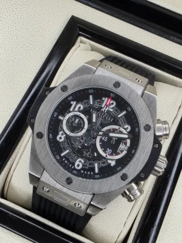 RELOGIO Hublot Big Bang UNICO PRATA COM PRETO COM CRONOGRAFO LINHA AAA+ EM 10X SEM JUROS