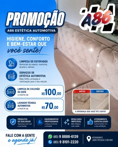 Limpeza de Estofados a partir de R$80,00 e Estética Automotiva