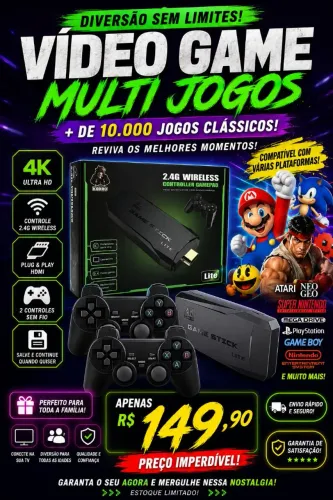 Vídeo Game Retro com mais de 10mil jogos - EMULADOR DE PS2,PS2, NINTENDO... 2 Controles 