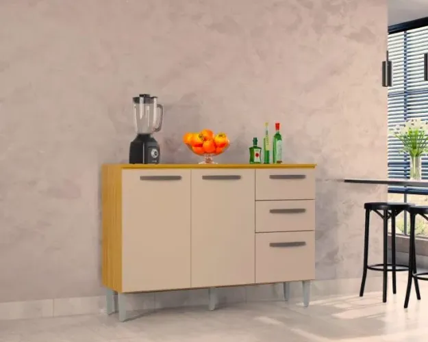 Balcão de Cozinha 3Pts 2Gvs Cinamomo.Off White Poquema - Entrega Rápida!